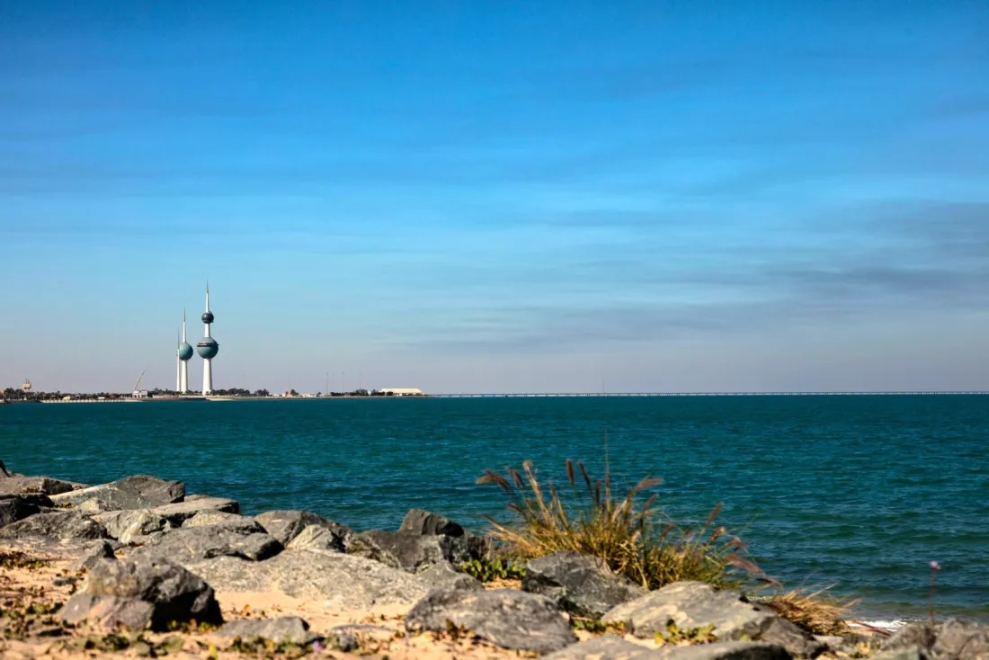 Kuwait Towers on the coastline under a blue sky, representing the Kuwait DMTT and Gulf top-up tax registration deadlines
