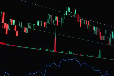 Candlestick price chart on a dark trading screen, illustrating the question of whether prediction markets are legal
