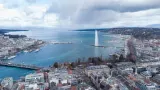 Aerial view of Geneva and the Jet d'Eau on Lake Geneva, home of WIPO, illustrating how to register a trademark internationally