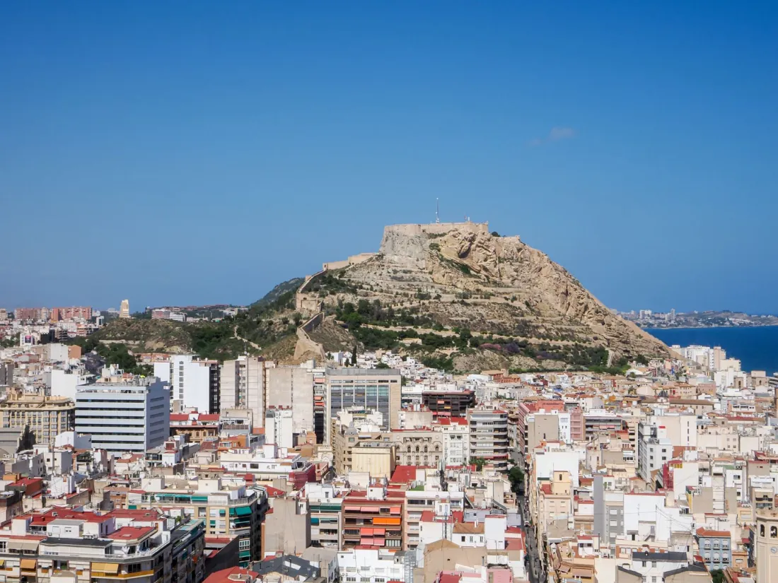 Alicante old town and Santa Barbara castle under a clear sky, home of the EUIPO, illustrating the EU trade mark route for registering a trademark internationally