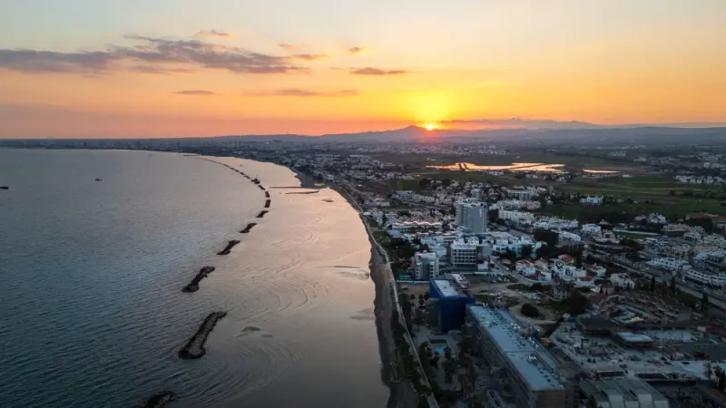 Aerial view of the Limassol coastline at sunset, Cyprus: lawyers and advisers in Cyprus