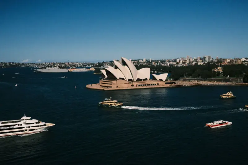 Aerial view of the Sydney Opera House and harbour ferries on a sunny day, Australia: lawyers and advisers in Australia