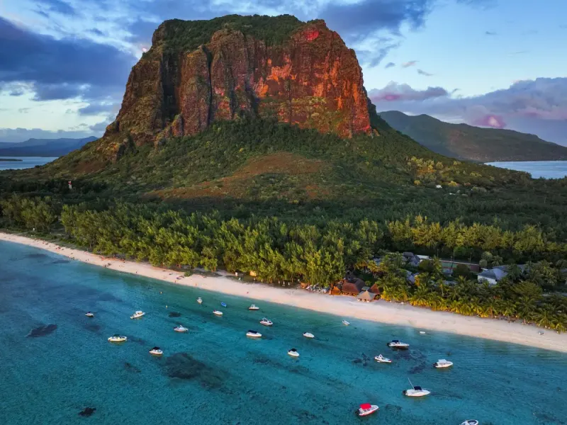Aerial view of Le Morne Brabant and its beach and lagoon, Mauritius: lawyers and advisers in Mauritius