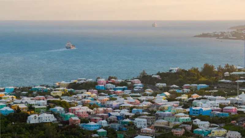 Aerial view of colourful houses along the Atlantic coast, Bermuda: lawyers and advisers in Bermuda