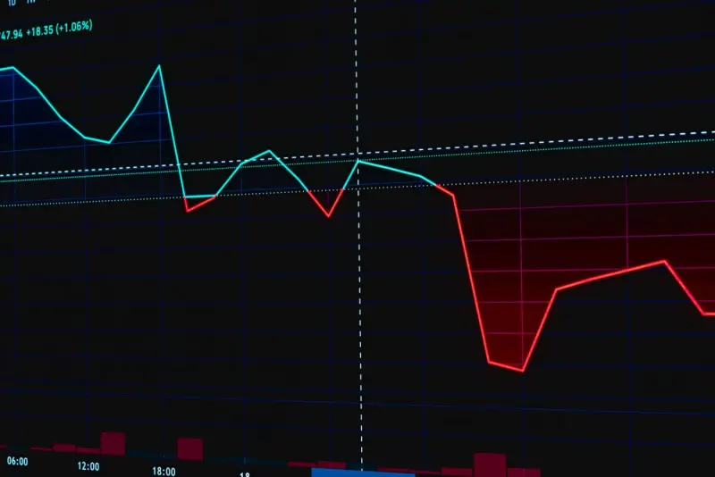 Market chart on a dark screen with a line dropping into red: insolvency & restructuring lawyers and advisers
