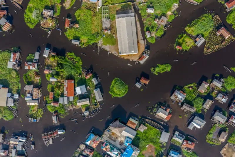 Aerial view of Ganvié stilt village on Lake Nokoué, near Cotonou, Benin: lawyers and advisers in Benin