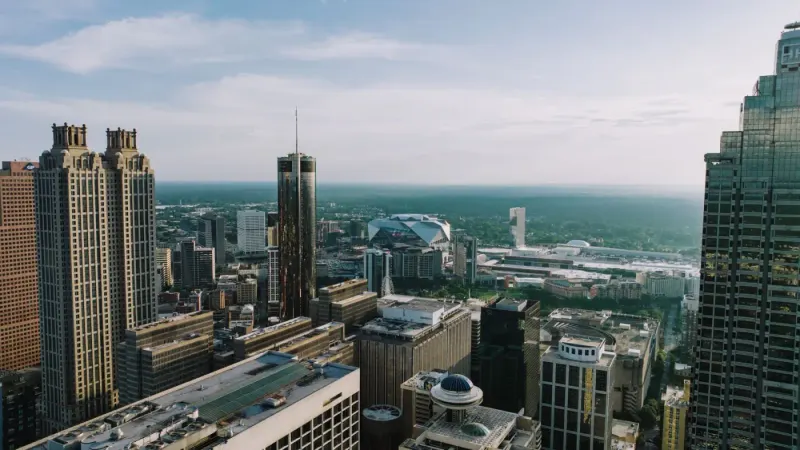 Aerial view of downtown Atlanta skyscrapers, Georgia, US: lawyers and advisers in Georgia (US)