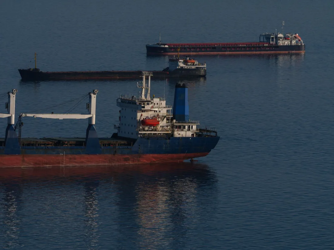 Cargo ships at anchor offshore, illustrating ship arrest and the detention of a vessel as security for a maritime claim