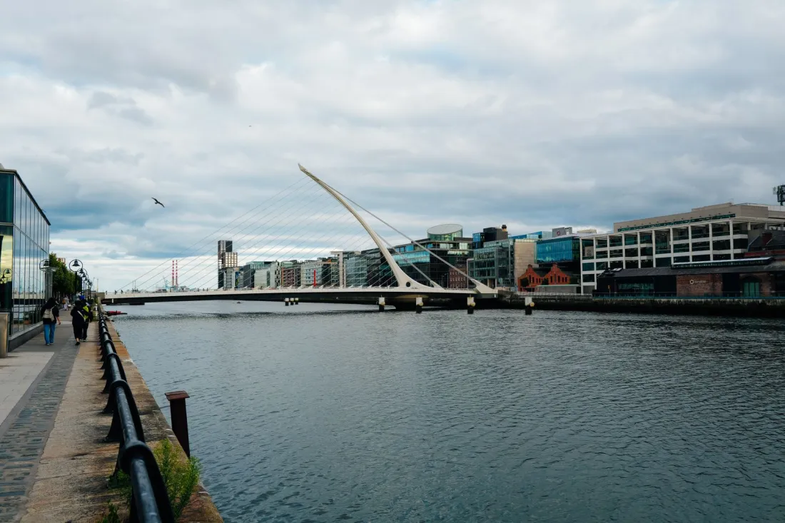 Samuel Beckett Bridge over the River Liffey in Dublin, where the High Court must confirm the Central Bank of Ireland fine on Coinbase