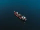 Bulk carrier at sea seen from above, illustrating the time charter vs voyage charter choice for cargo owners and traders