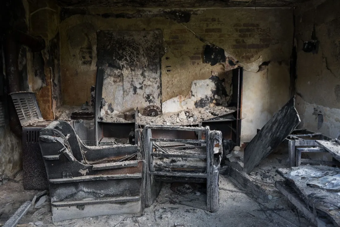 Fire-damaged interior of commercial premises, the kind of loss that starts a business interruption insurance claim