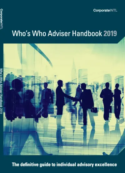 Cover of the Corporate INTL Who's Who Adviser Handbook 2019