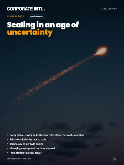 Corporate INTL magazine cover, March 2026 issue: Scaling in an Age of Uncertainty
