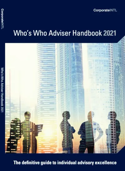 Cover of the Corporate INTL Who's Who Adviser Handbook 2021