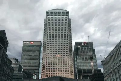 Bank tower skyscrapers under a grey sky, illustrating recession expectations among executives